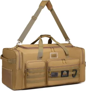 135L Large Military Tactical Duffle Bag, Travel Weekender Bag for Men Women, Sports Gym Bag with Insulated Pocket & Adjustable Strap, Brown