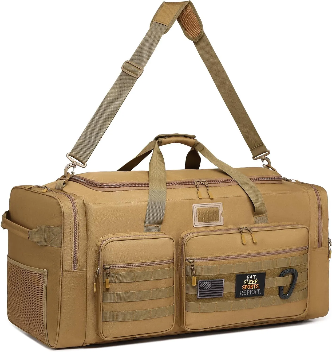 135L Large Military Tactical Duffle Bag, Travel Weekender Bag for Men Women, Sports Gym Bag with Insulated Pocket & Adjustable Strap, Brown