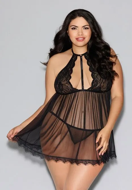 Babydoll & GString Queen Black Osq