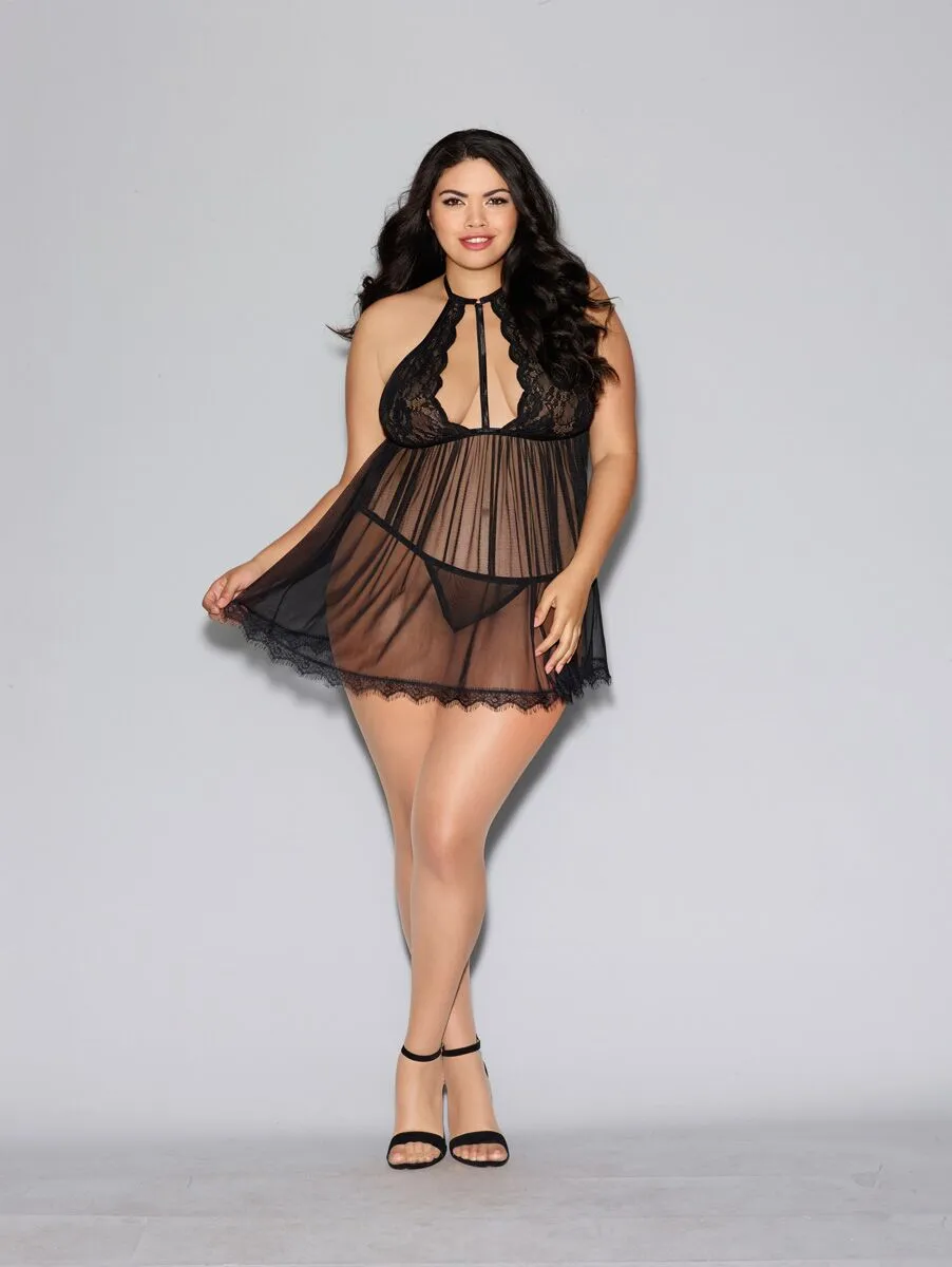 Babydoll & GString Queen Black Osq