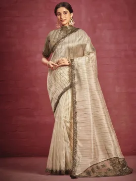 Beige Fancy Fabric Designer Saree