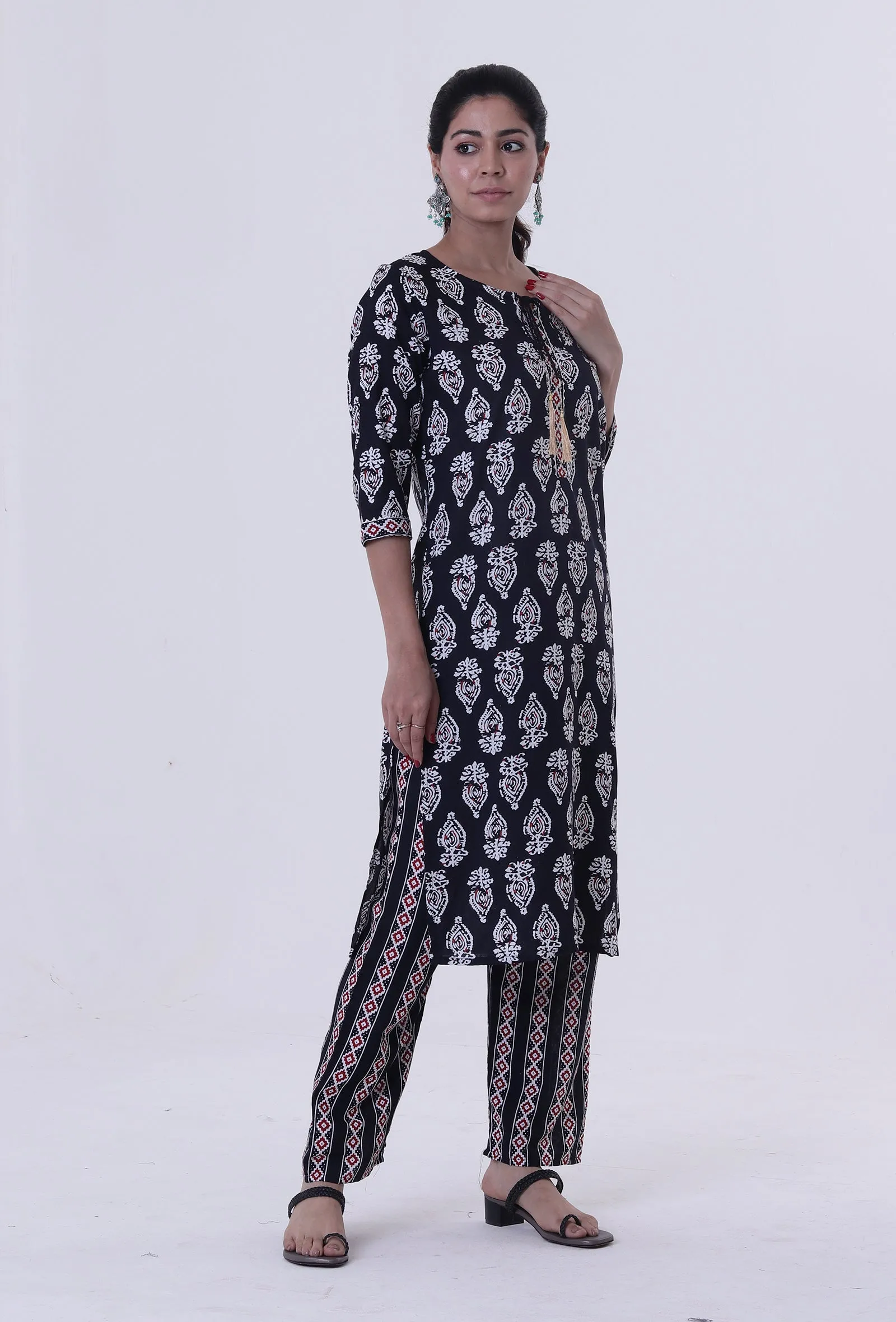 Black Cotton Rayon Kurta