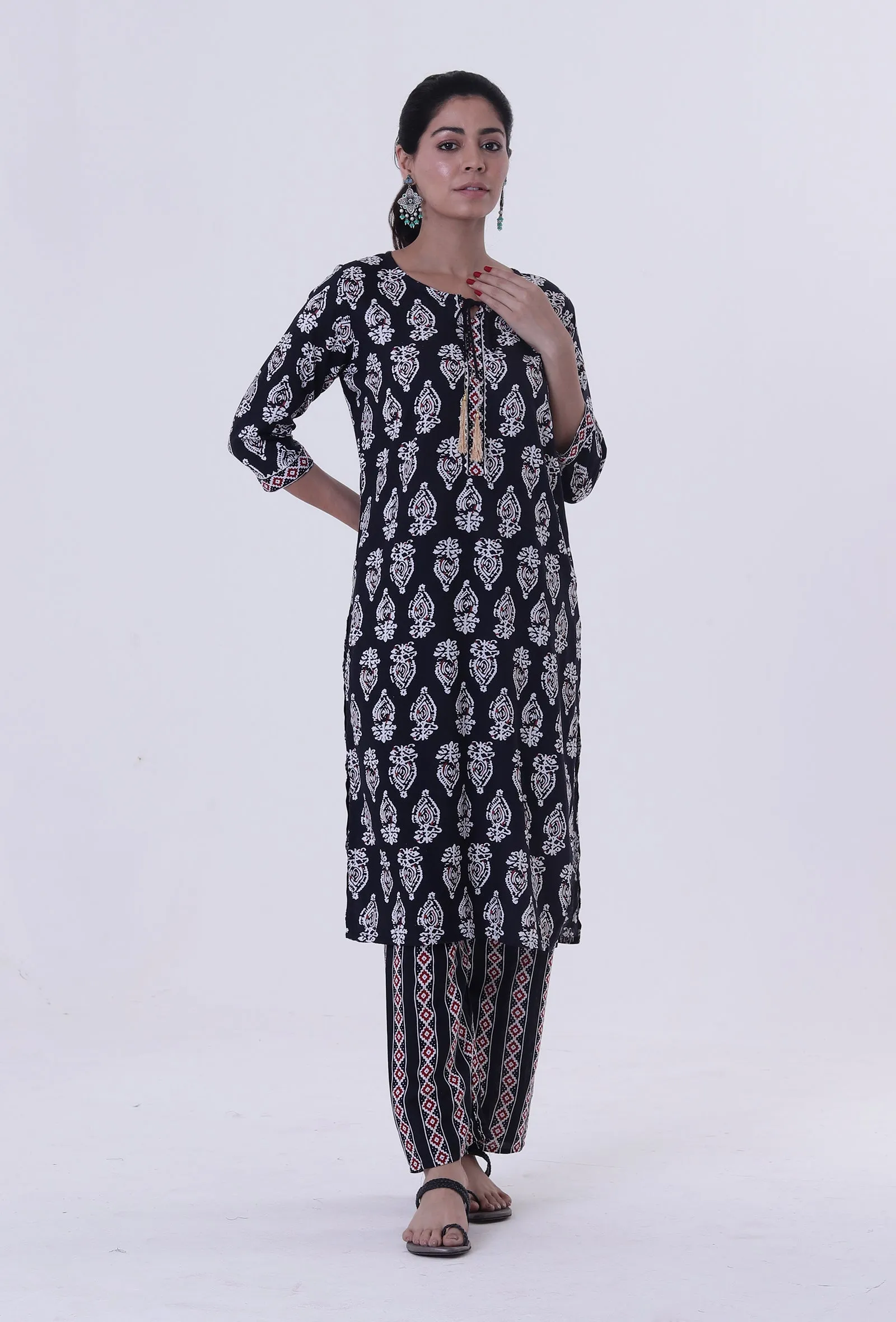 Black Cotton Rayon Kurta