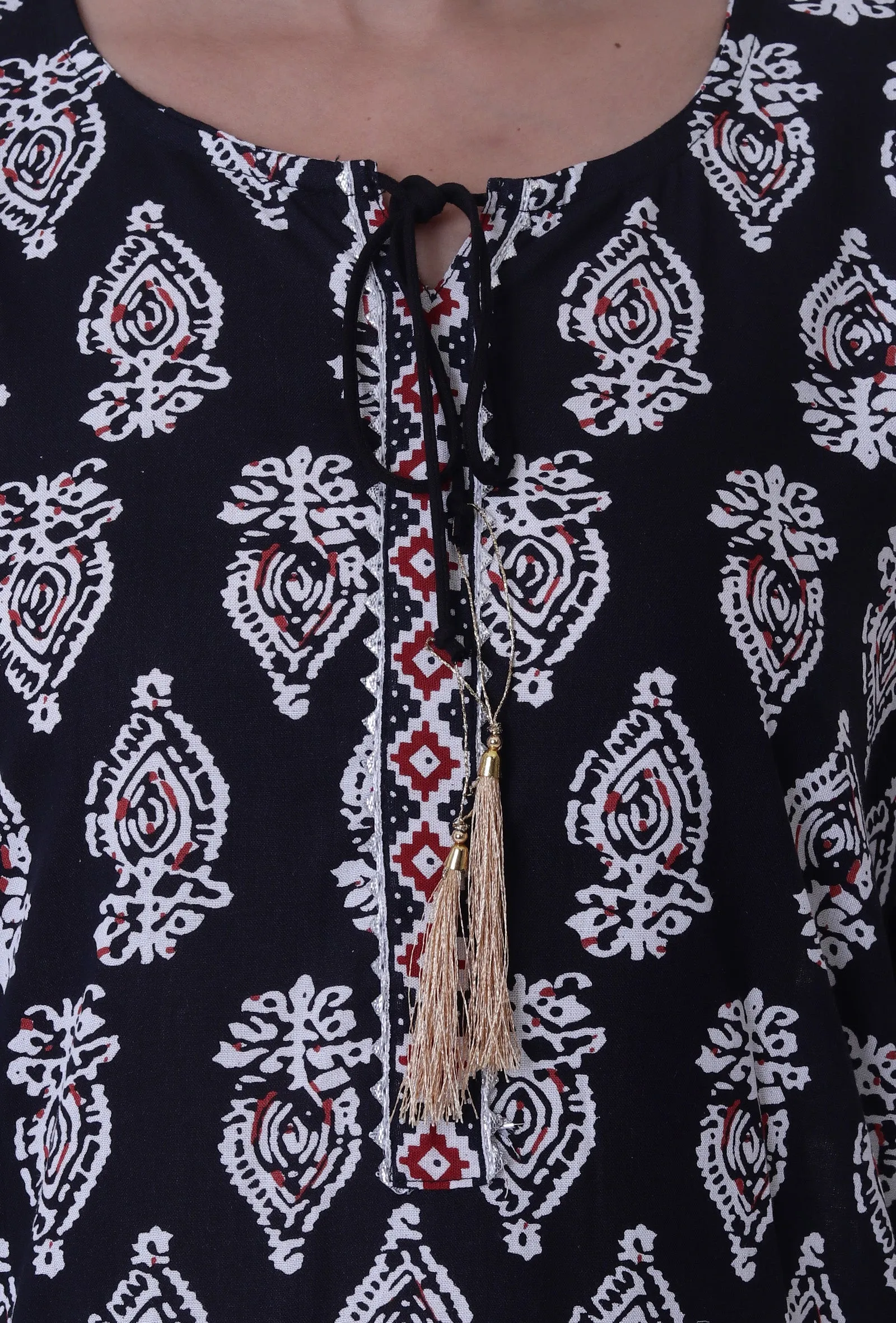 Black Cotton Rayon Kurta