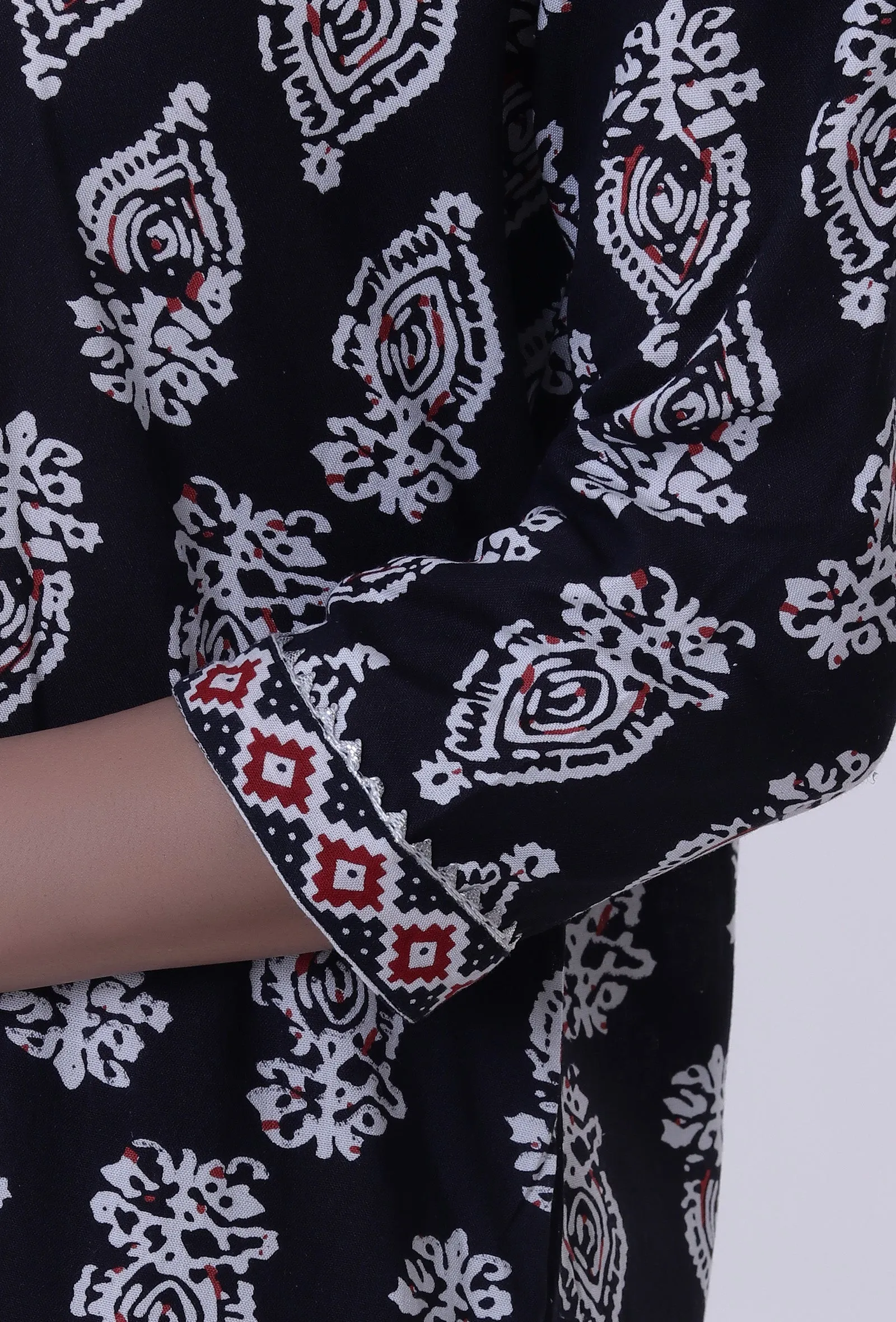 Black Cotton Rayon Kurta