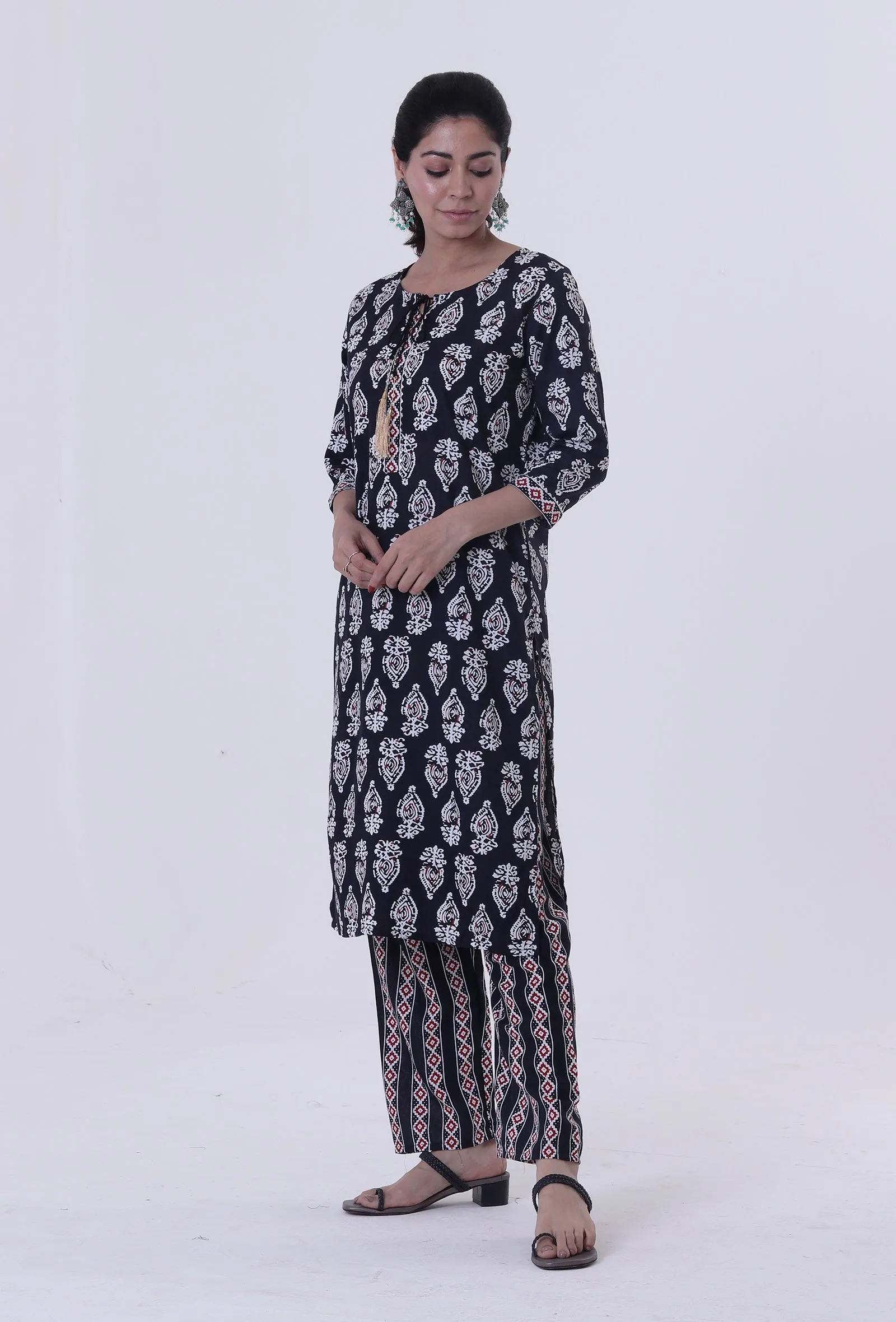 Black Cotton Rayon Kurta