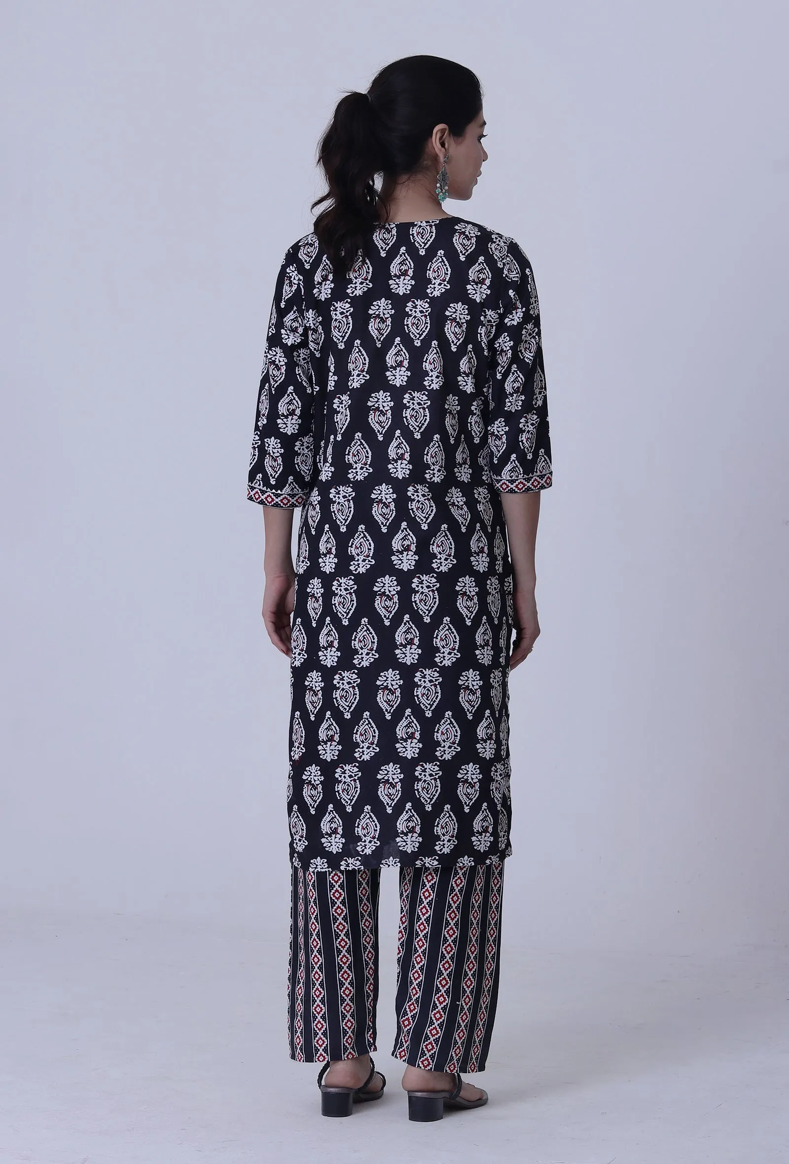 Black Cotton Rayon Kurta