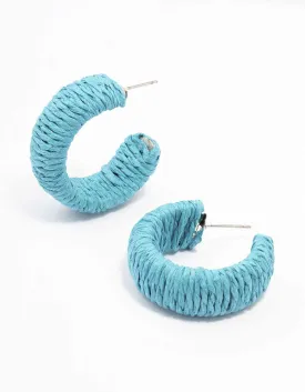 Blue Thread Through Wrapped Hoop Earrings