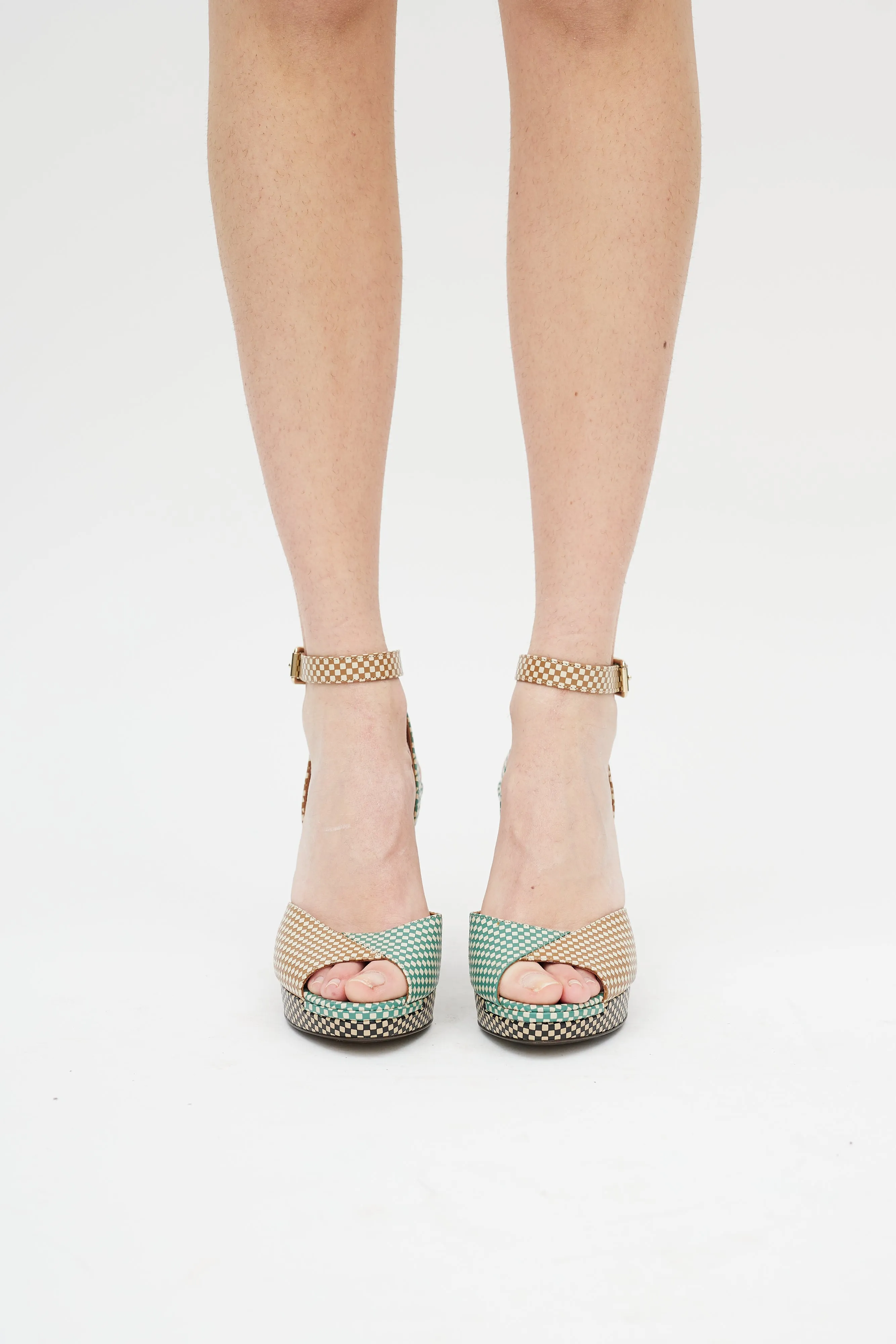 Brown & Multicolour Checkered Heel