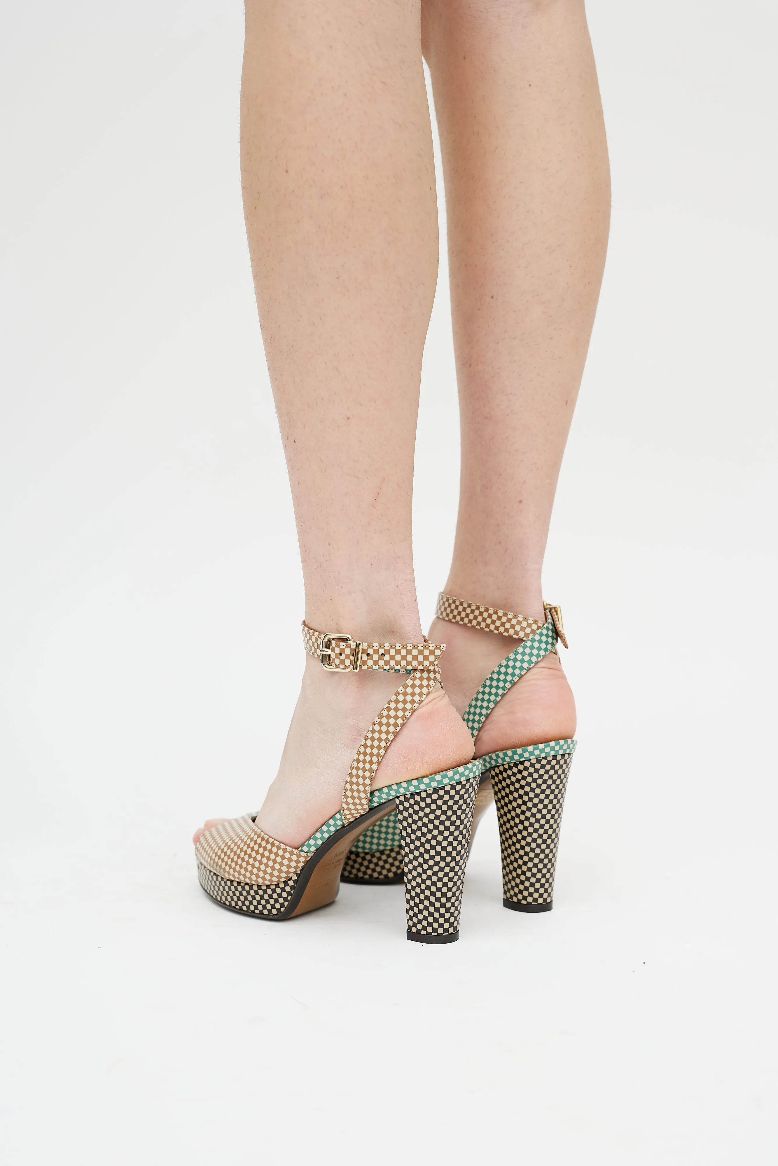 Brown & Multicolour Checkered Heel