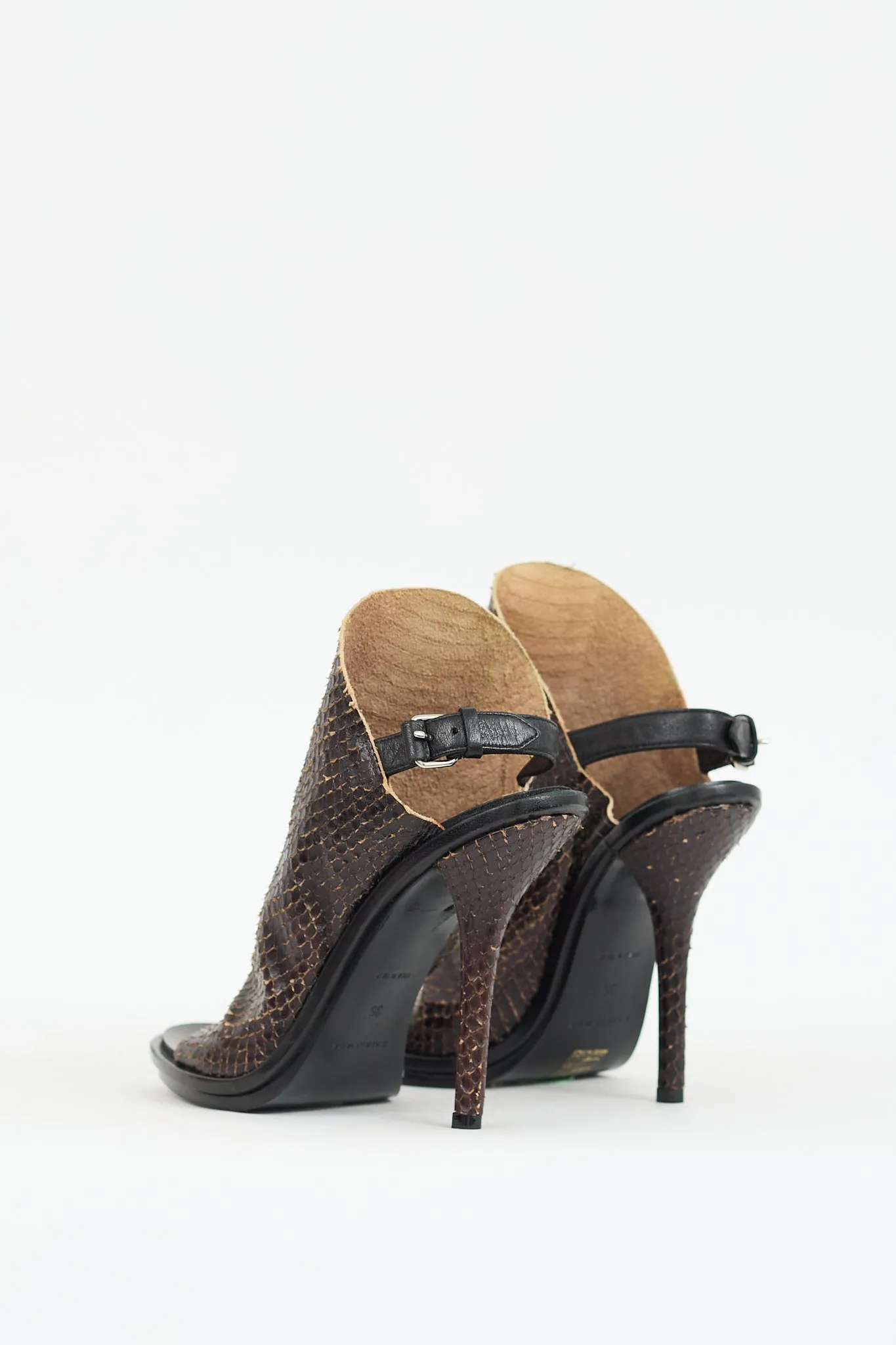 Brown Textured Leather Glove Slingback Heel