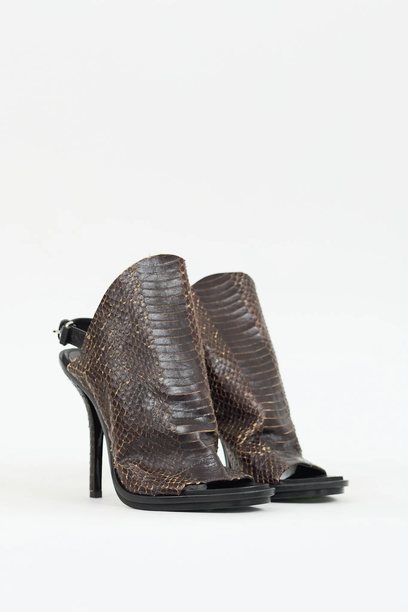 Brown Textured Leather Glove Slingback Heel