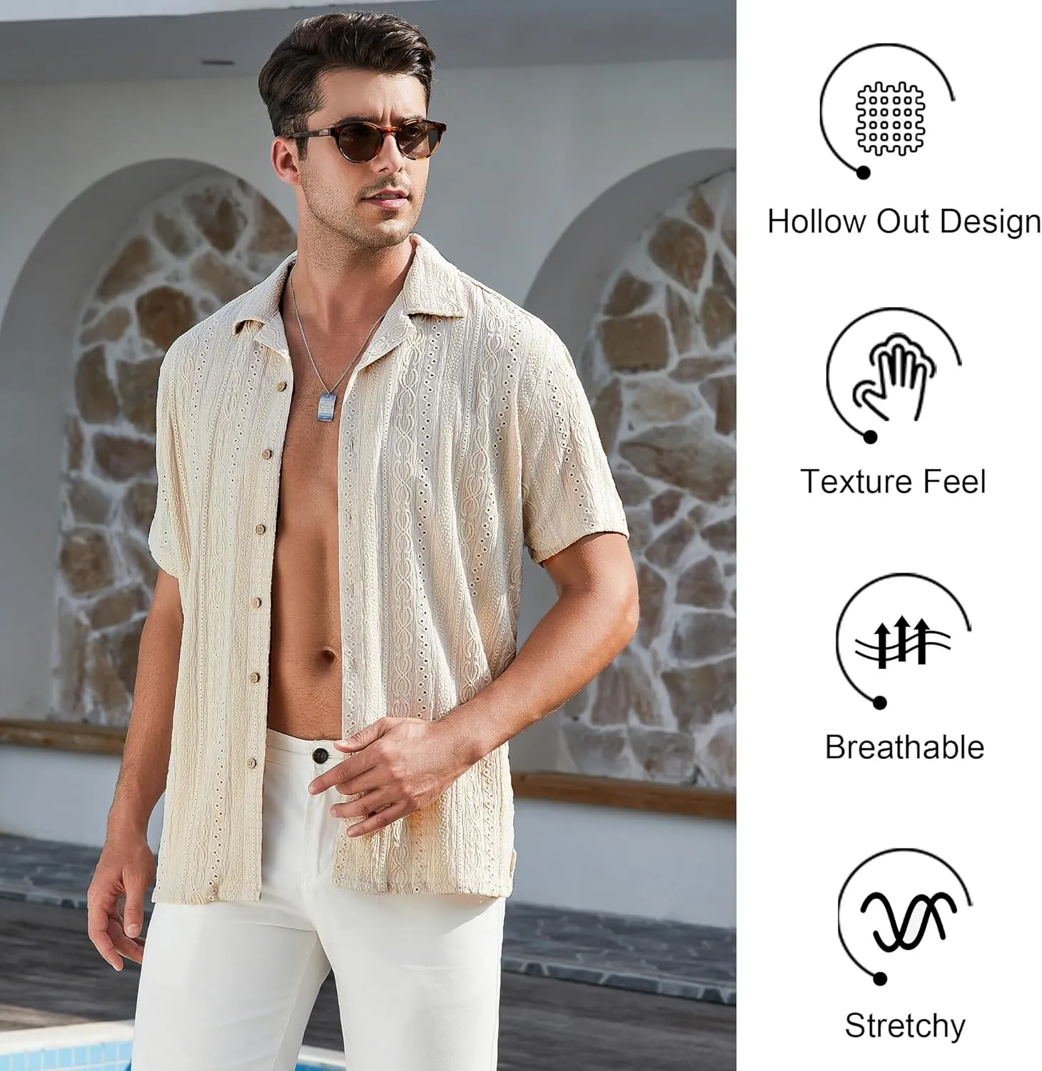 Damipow Mens Casual Button Down Shirts Short Sleeve Fashion Vacation Beach Shirts