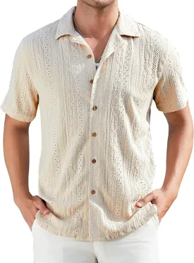 Damipow Mens Casual Button Down Shirts Short Sleeve Fashion Vacation Beach Shirts