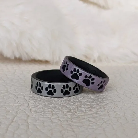 Dog Paw Print Silicone Wedding Ring - Engraved Dual Layer