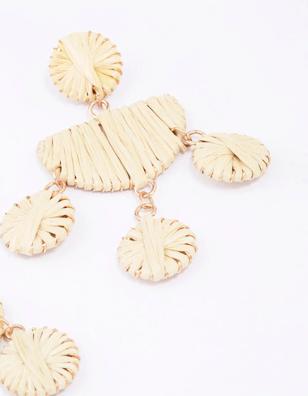 Gold Raffia Disc Drop Earrings