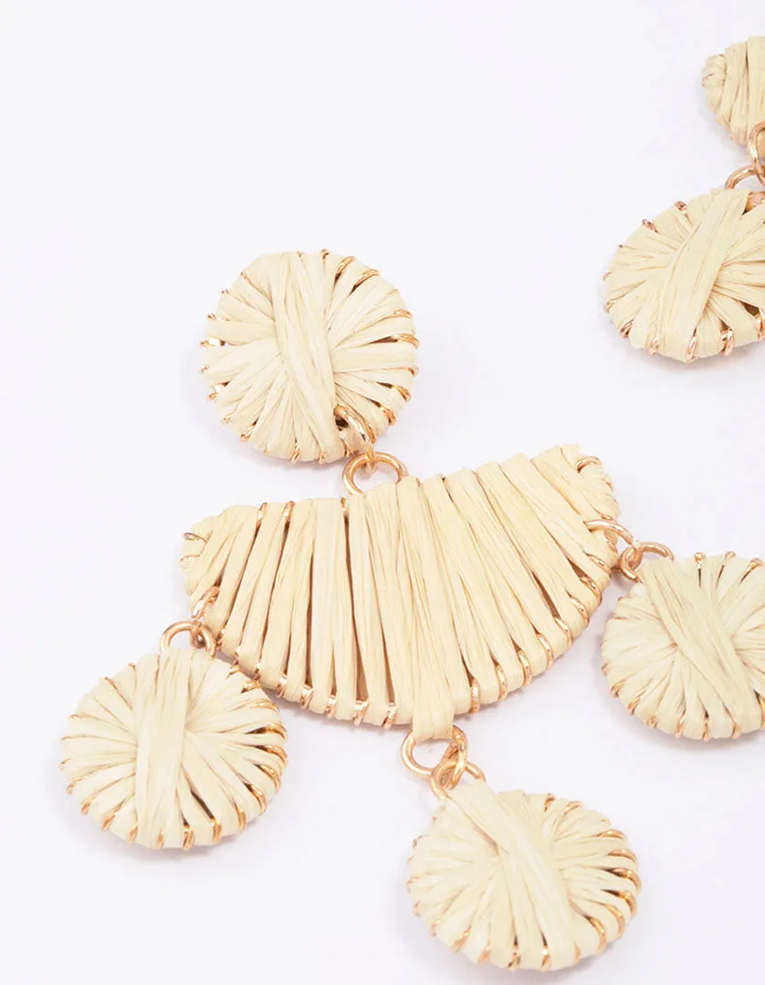 Gold Raffia Disc Drop Earrings