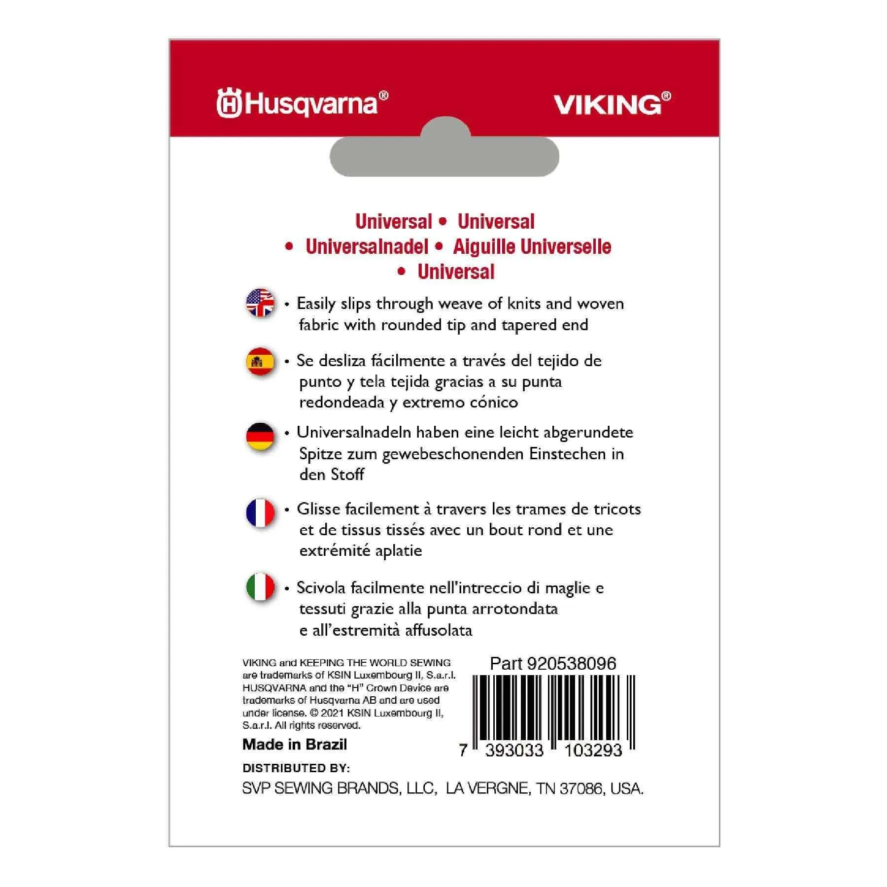 HUSQVARNA® VIKING® Universal Needles Assorted Sizes 10-pack