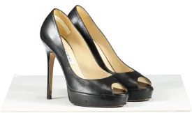 Jimmy Choo Dahlia Leather Peep-toe Pumps In Black UK 3 EU 36 👠