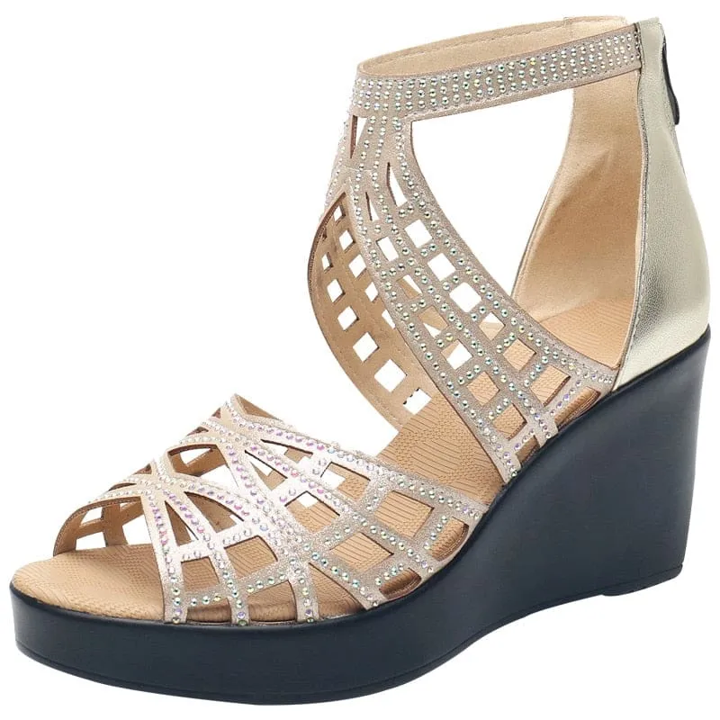Open Toe Rhinestone Hollow Out Wedges Women High Heels