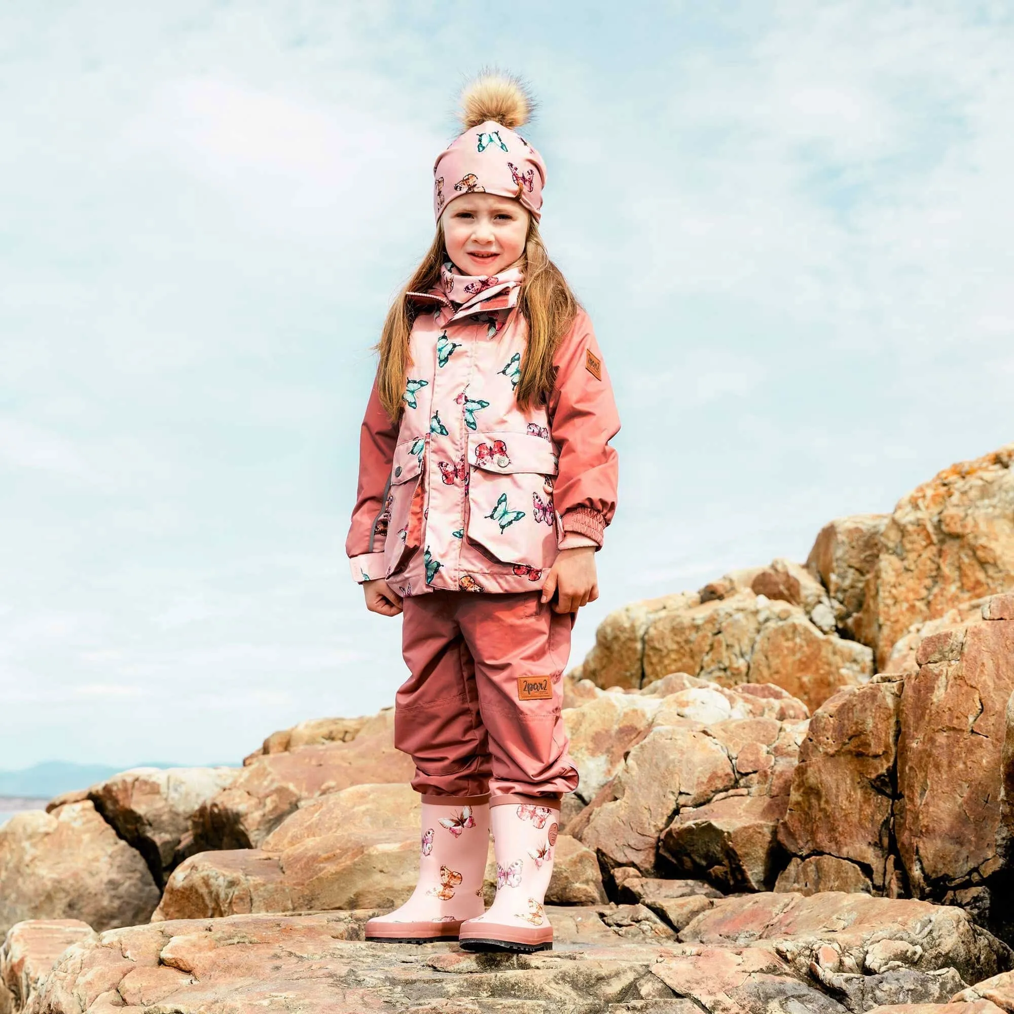 Printed Rain Boots Pink Watercolor Butterflies