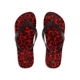 Red Leopard Flip Flops, Animal Print Unisex Flip-Flops Sandals For Men or Women - Made in USA