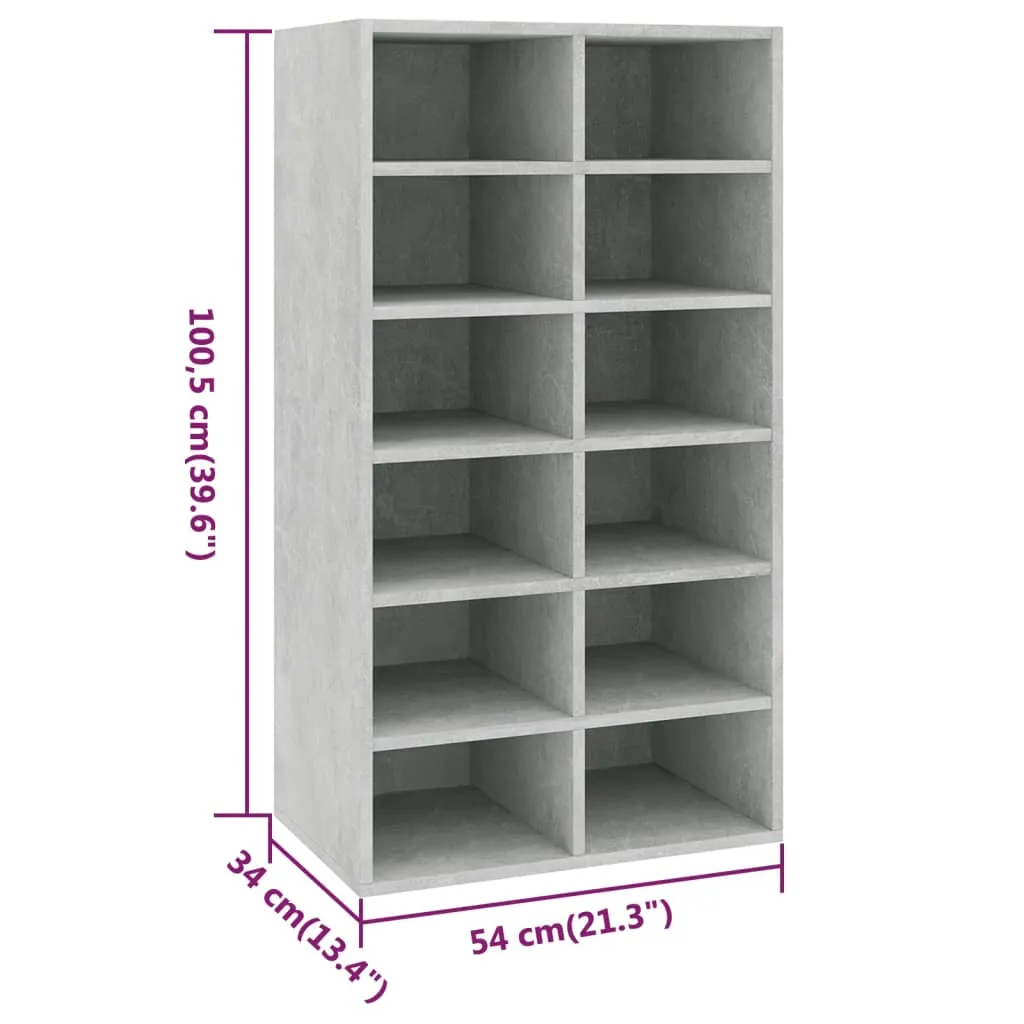 Shoe Rack Concrete Grey 54x34x100.5 cm Engineered Wood