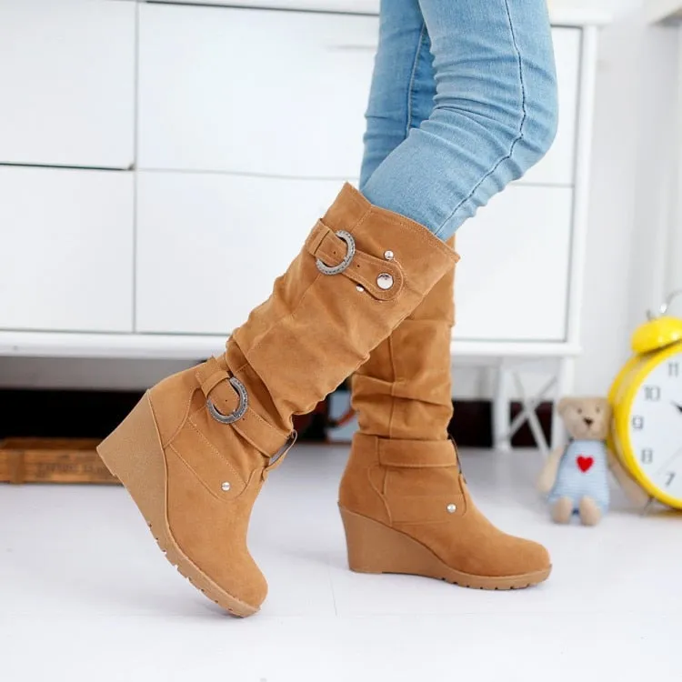 Trendy Casual Wedge Buckle Boots