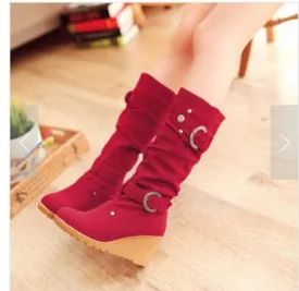 Trendy Casual Wedge Buckle Boots