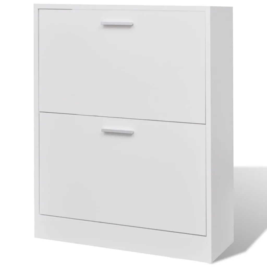 White Wooden Shoe Cabinet with 2 Compartments
