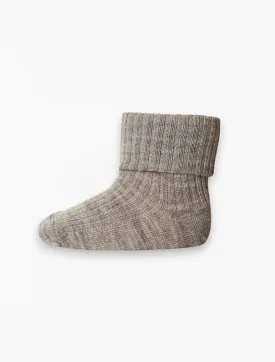Wool Rib Socks in Light Brown Melange