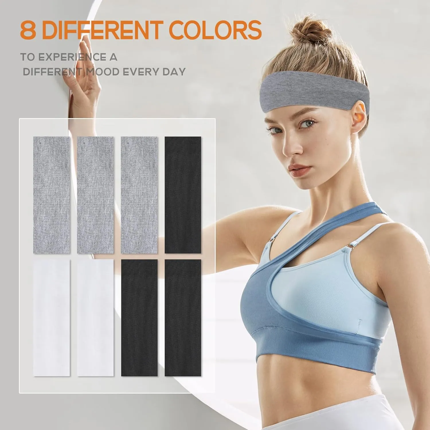 Workout Headbands for Women Non Slip - 8PCS Elastic Sport Head Bands for Women's Hair, Sweat Headband for Athletic Yoga Running Gym