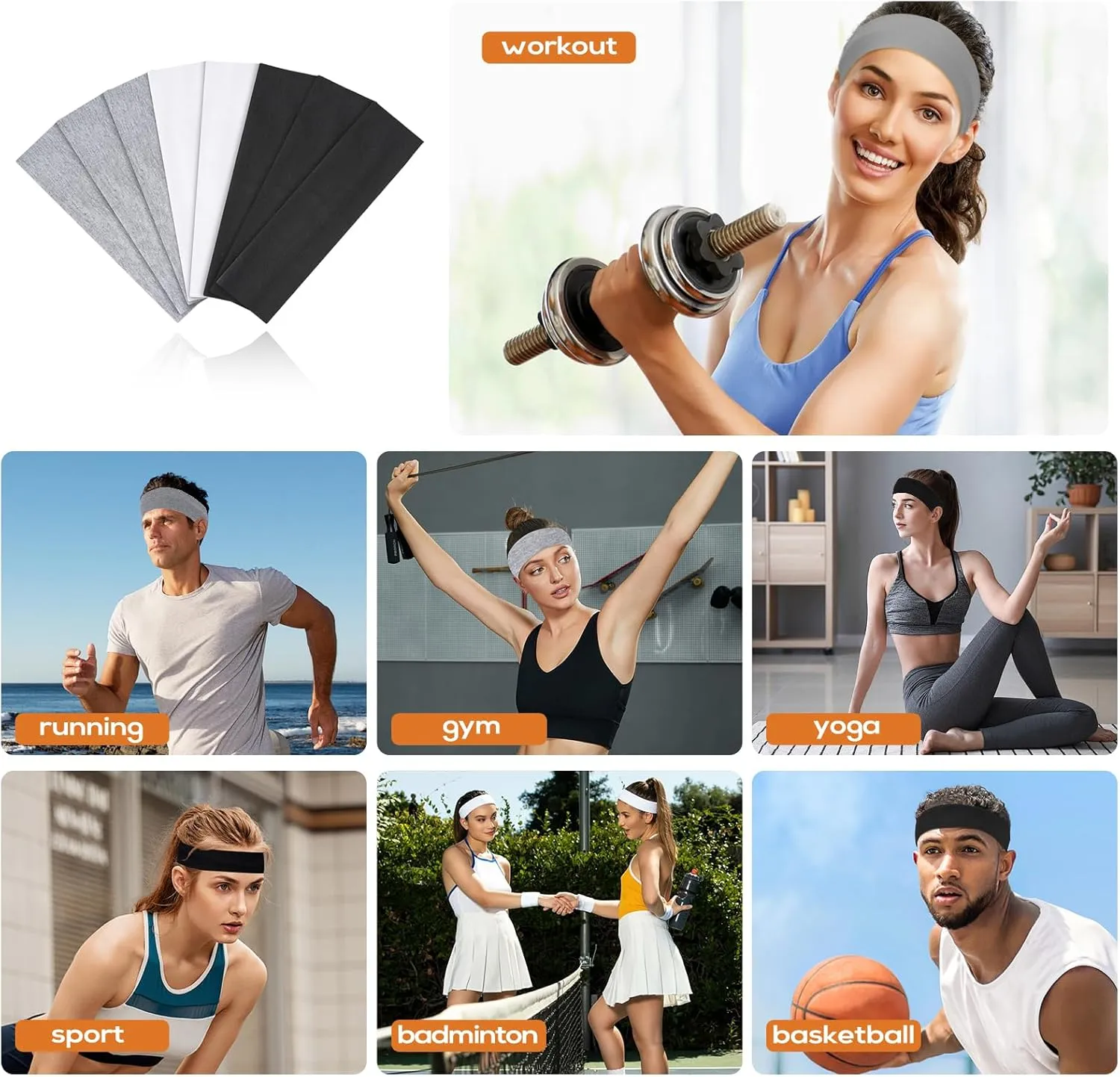 Workout Headbands for Women Non Slip - 8PCS Elastic Sport Head Bands for Women's Hair, Sweat Headband for Athletic Yoga Running Gym